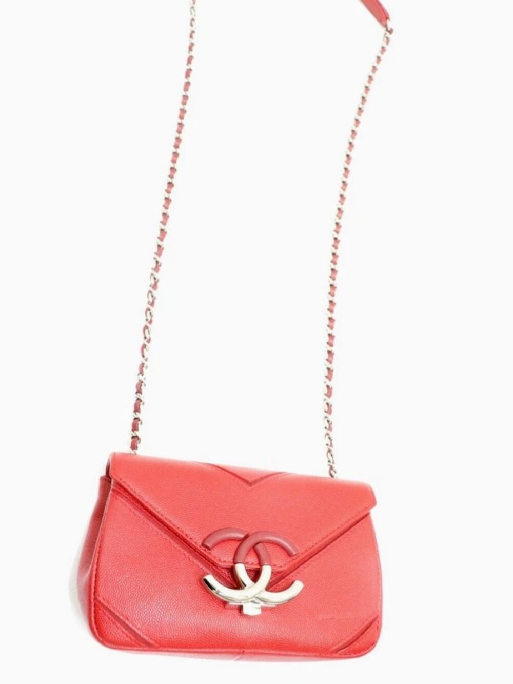 Chanel Caviar Macro Chevron Small Single Flap - Red